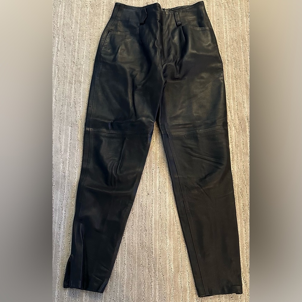 Black Leather pants, high waisted, back zip